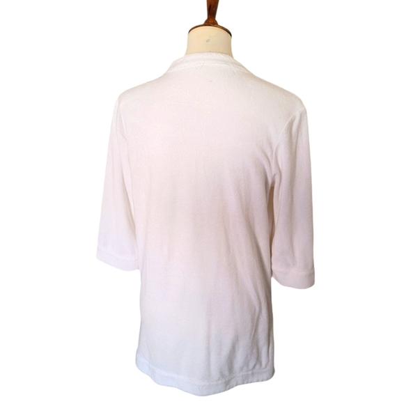 Lace Up Tunic Top Gold Accent White Half Sleeve Lightweight Cover‎ Up - Picture 4 of 5